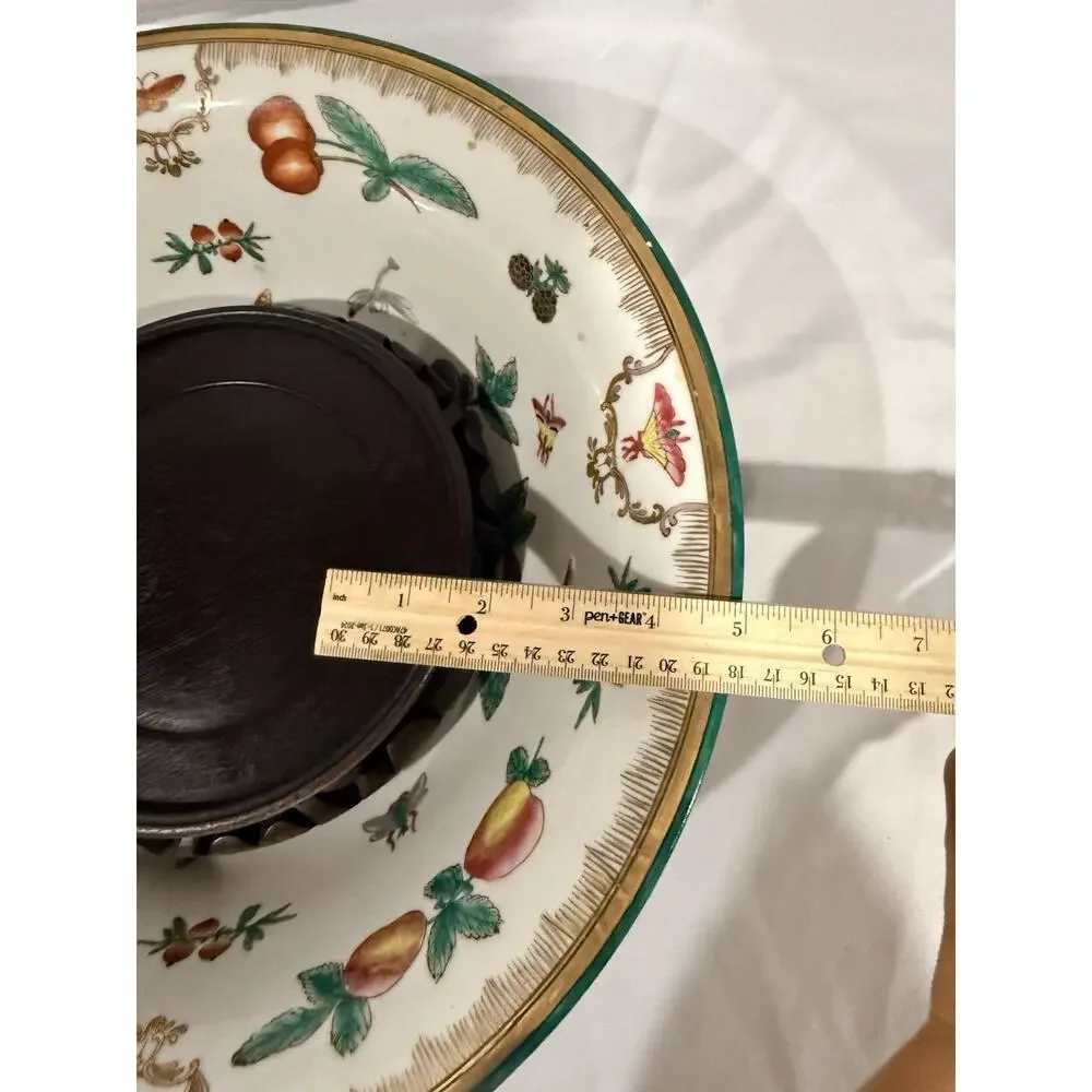 Large Chinese Famille Rose Decorative Porcelain Fruit & ButterflyBowl with Stand